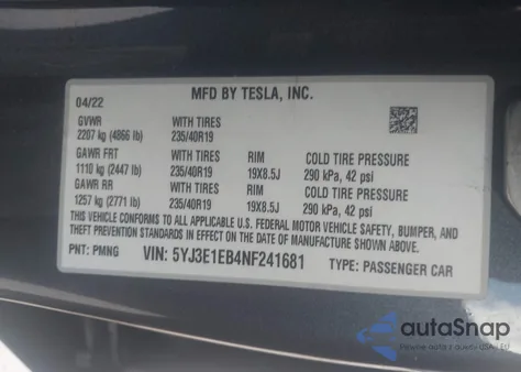 2022 Tesla Model 3 Long Range Dual Motor All-Wheel Drive из США, поврежденный, VIN 5YJ3E1EB4NF241681